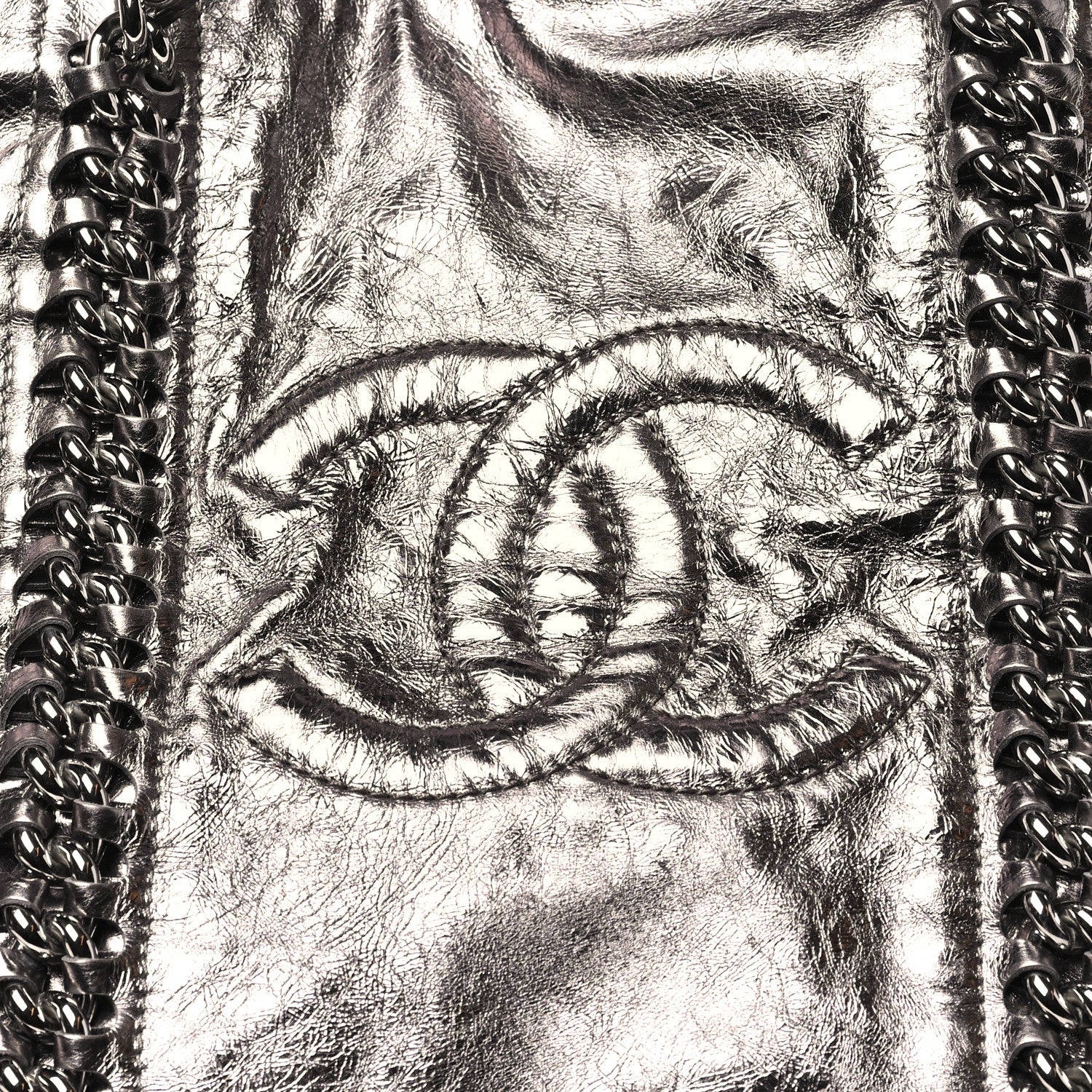 Chanel Metallic Cracked Calfskin Modern Chain Tote Dark Silver 8 of 10