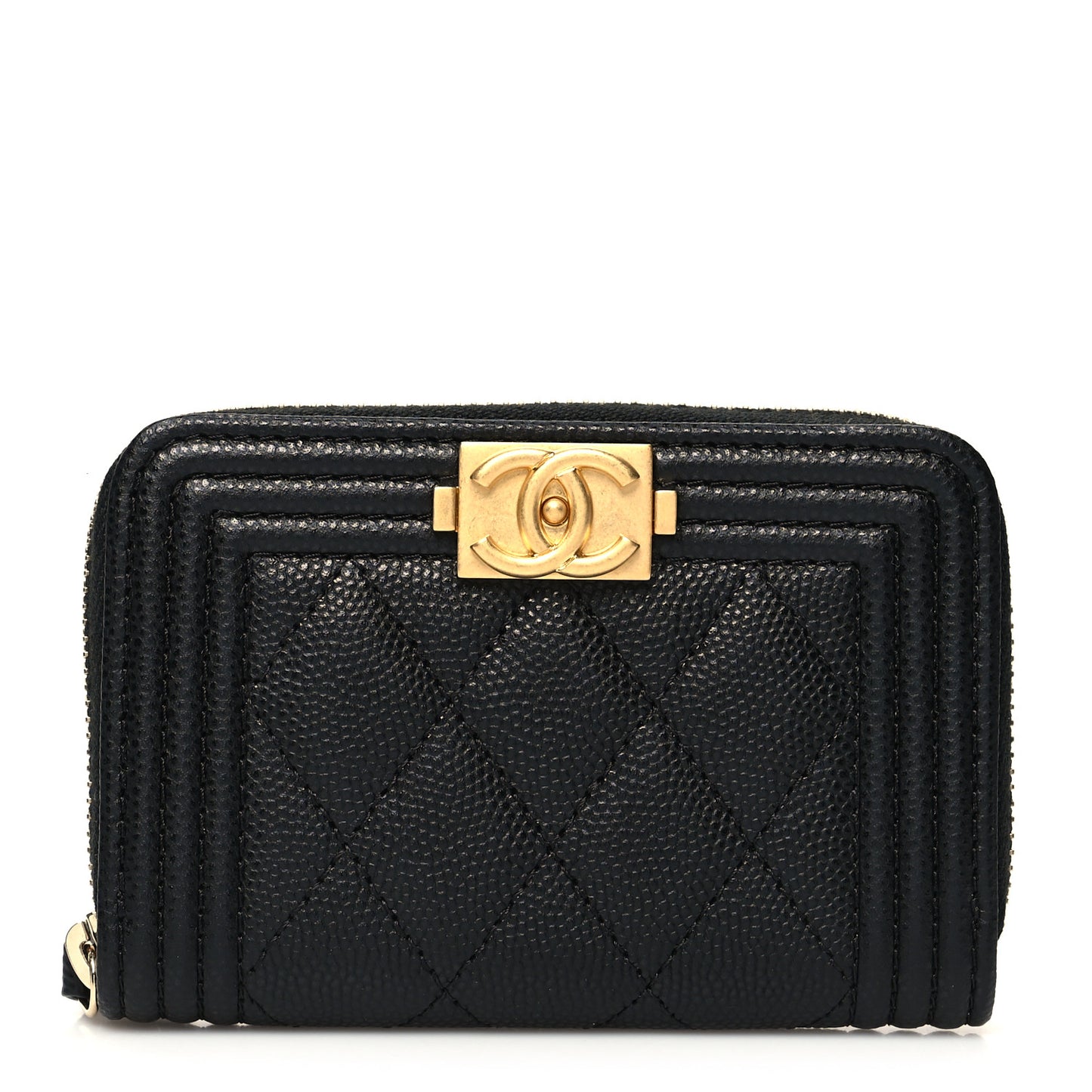 Caviar Quilted Boy Zip Around Coin Purse Wallet Black