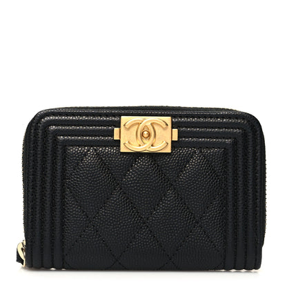 Chanel Caviar Quilted Boy Zip Around Coin Purse Wallet Black 1 of 11