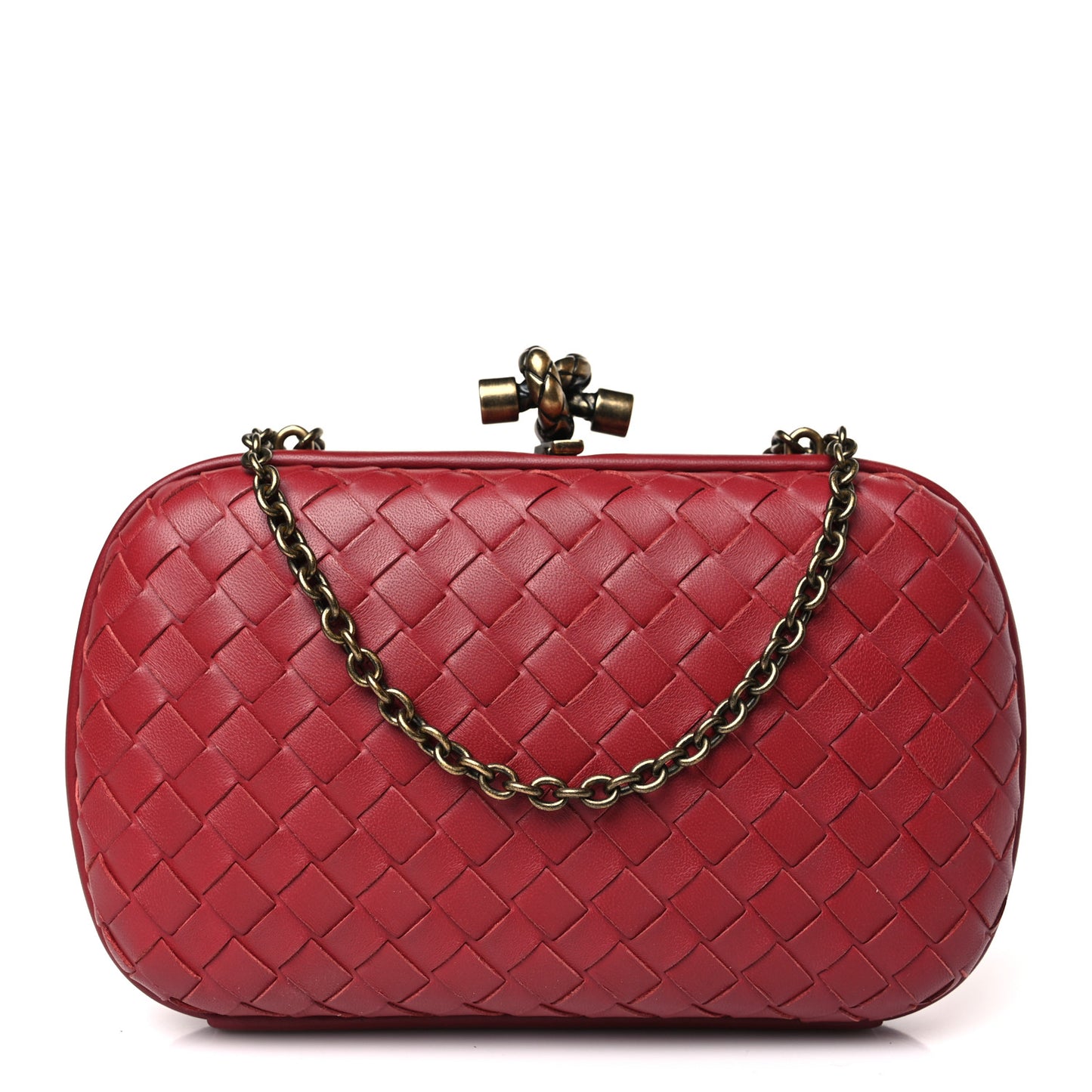 Nappa Intrecciato Chain Knot Clutch China Red