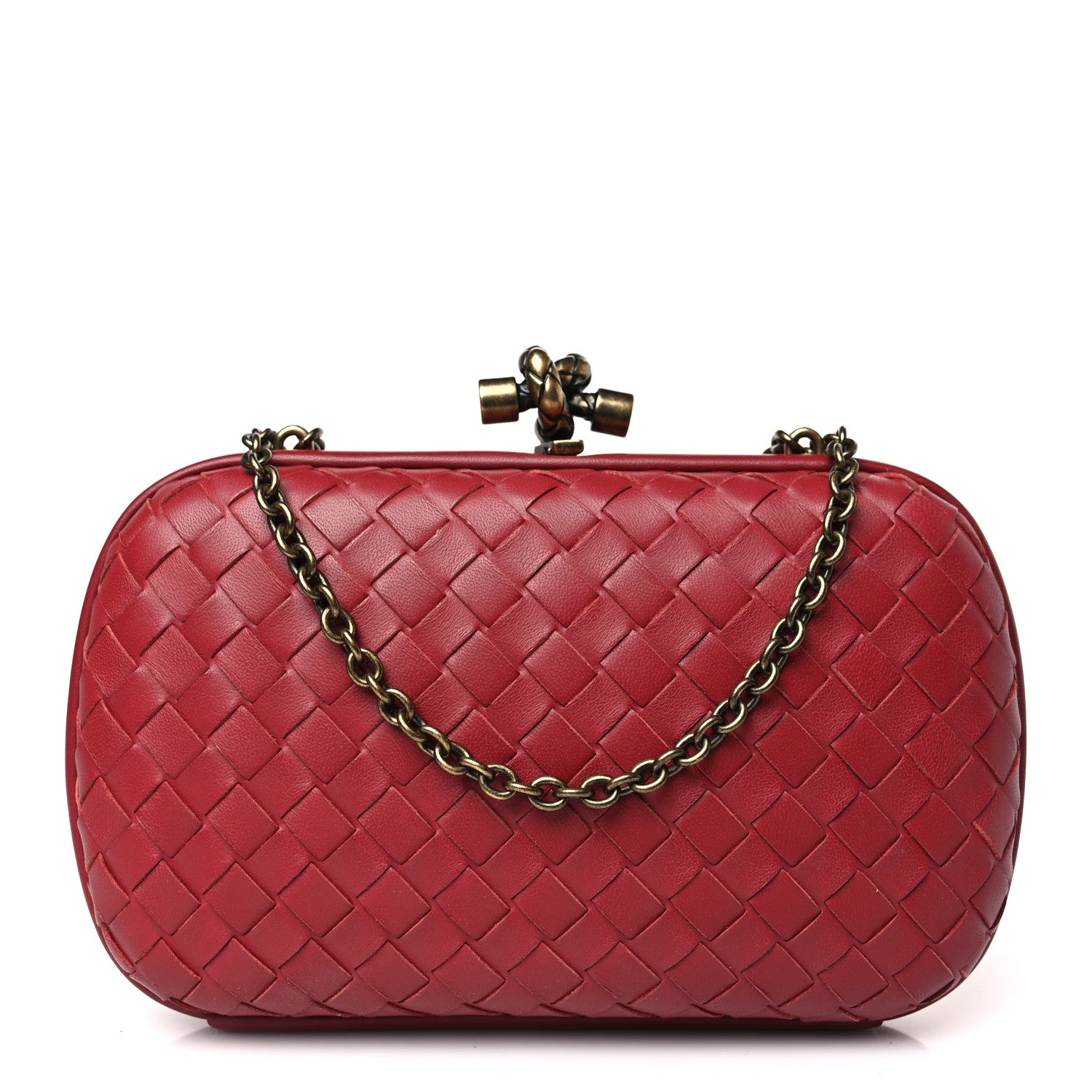 Bottega Veneta Nappa Intrecciato Chain Knot Clutch China Red 1 of 8