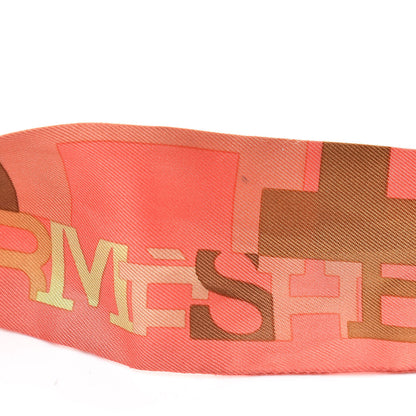 Hermes Silk Capitales Twilly Corail Tilleul Tabac 5 of 6