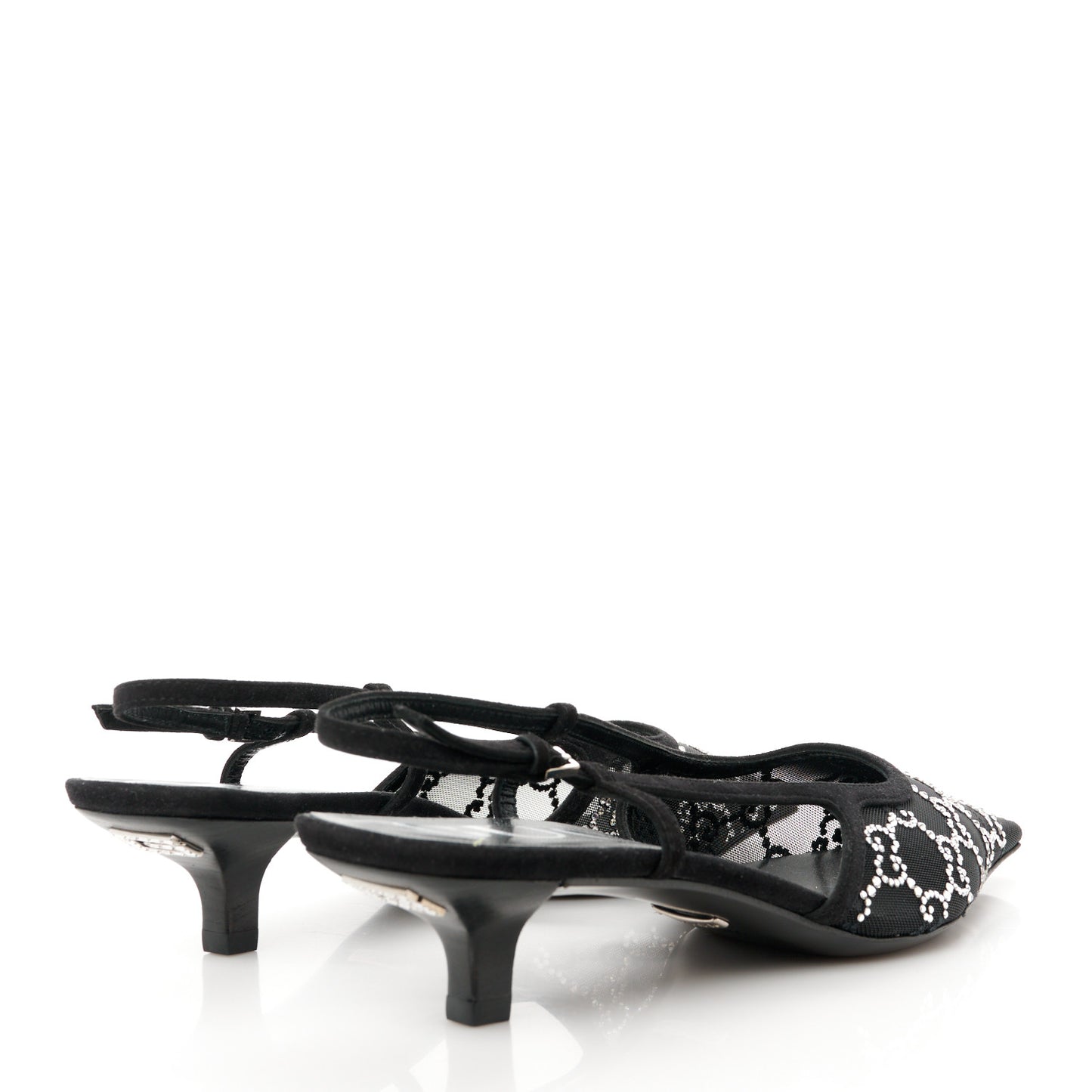 Tela Retino Kid Scamosciato Crystal GG Monogram Square G 35mm Slingback Pumps 38.5 Black