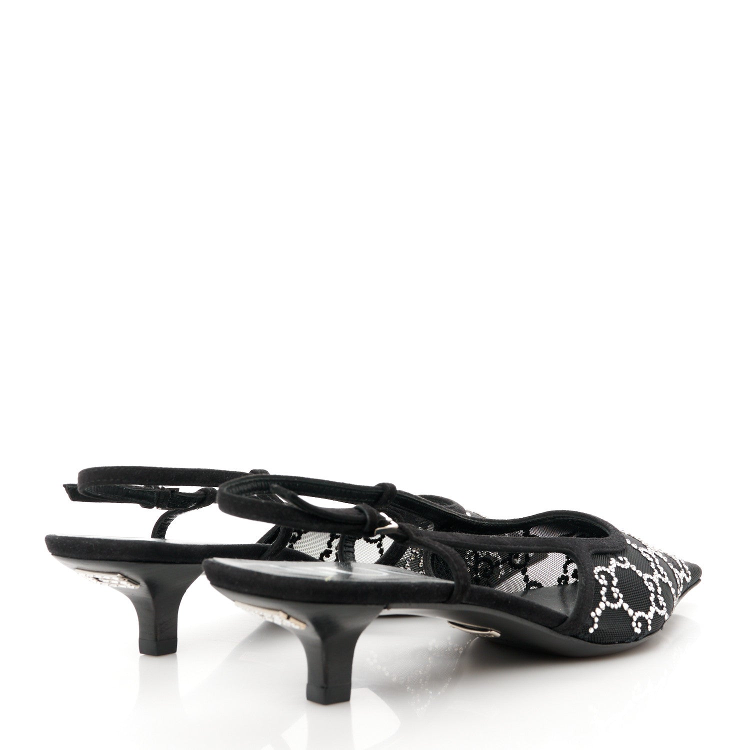Gucci Tela Retino Kid Scamosciato Crystal GG Monogram Square G 35mm Slingback Pumps 38.5 Black 4 of 9