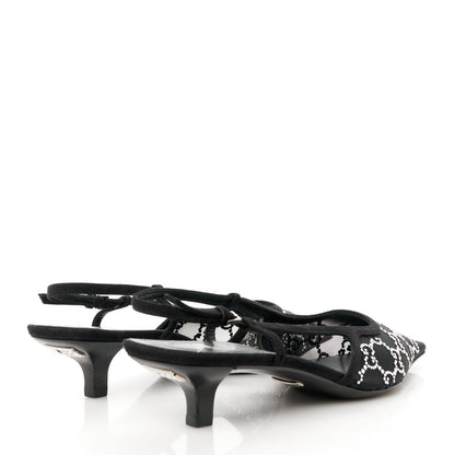 Gucci Tela Retino Kid Scamosciato Crystal GG Monogram Square G 35mm Slingback Pumps 38.5 Black 4 of 9