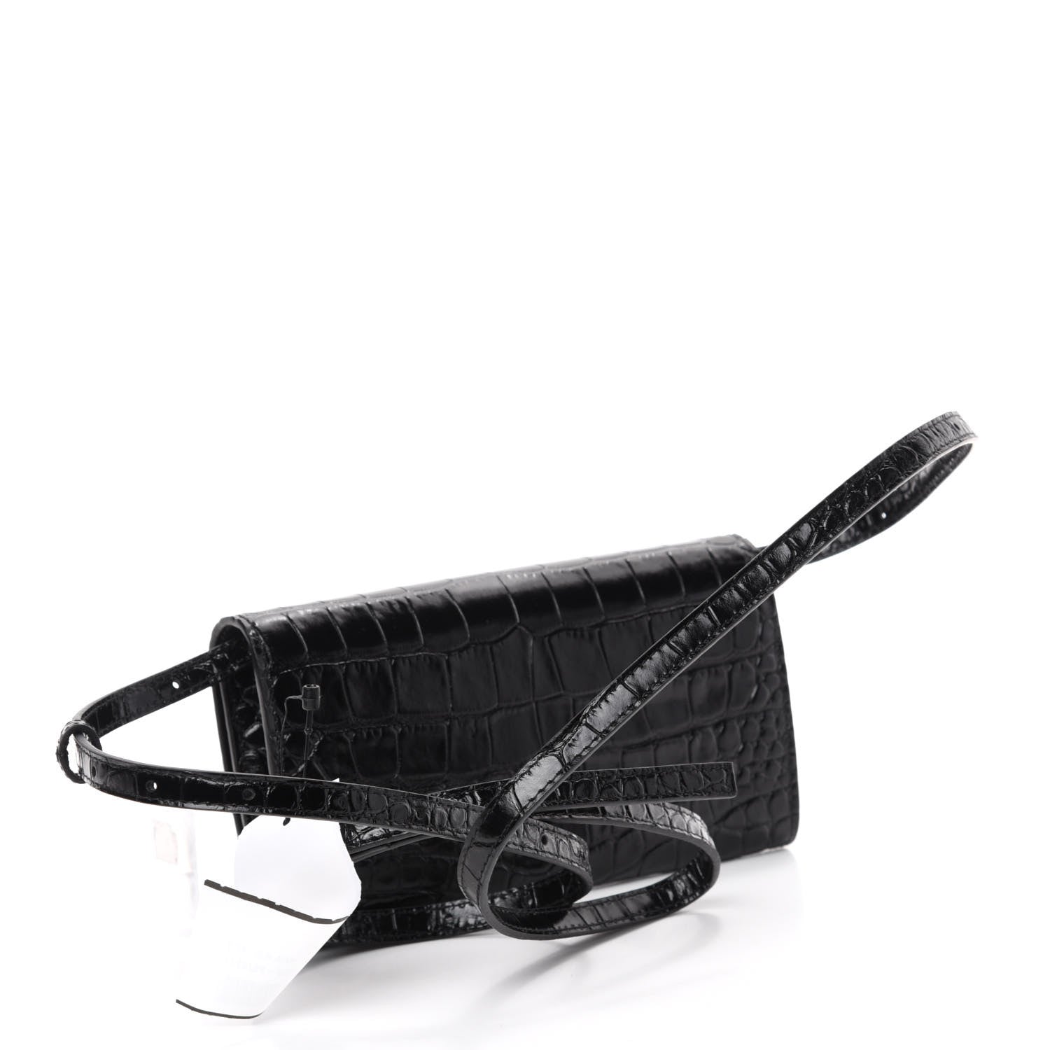 Balenciaga Calfskin Crocodile Embossed Touch Phone Holder With Strap Black 3 of 10
