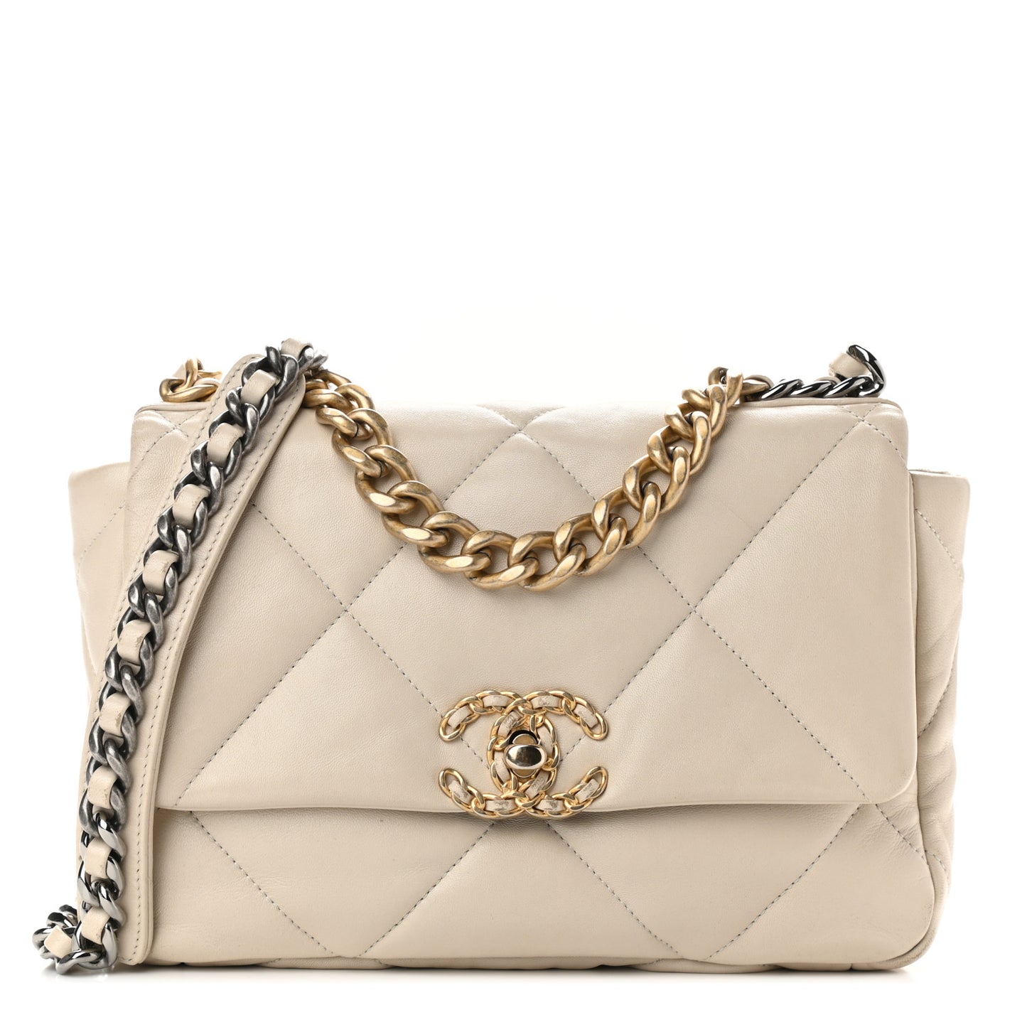 Lambskin Quilted Medium Chanel 19 Flap Light Beige