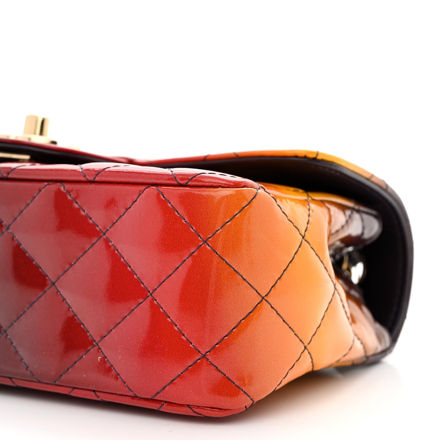 Shaded Patent Calfskin Quilted Mini Rectangular Flap Red Yellow Dark Purple