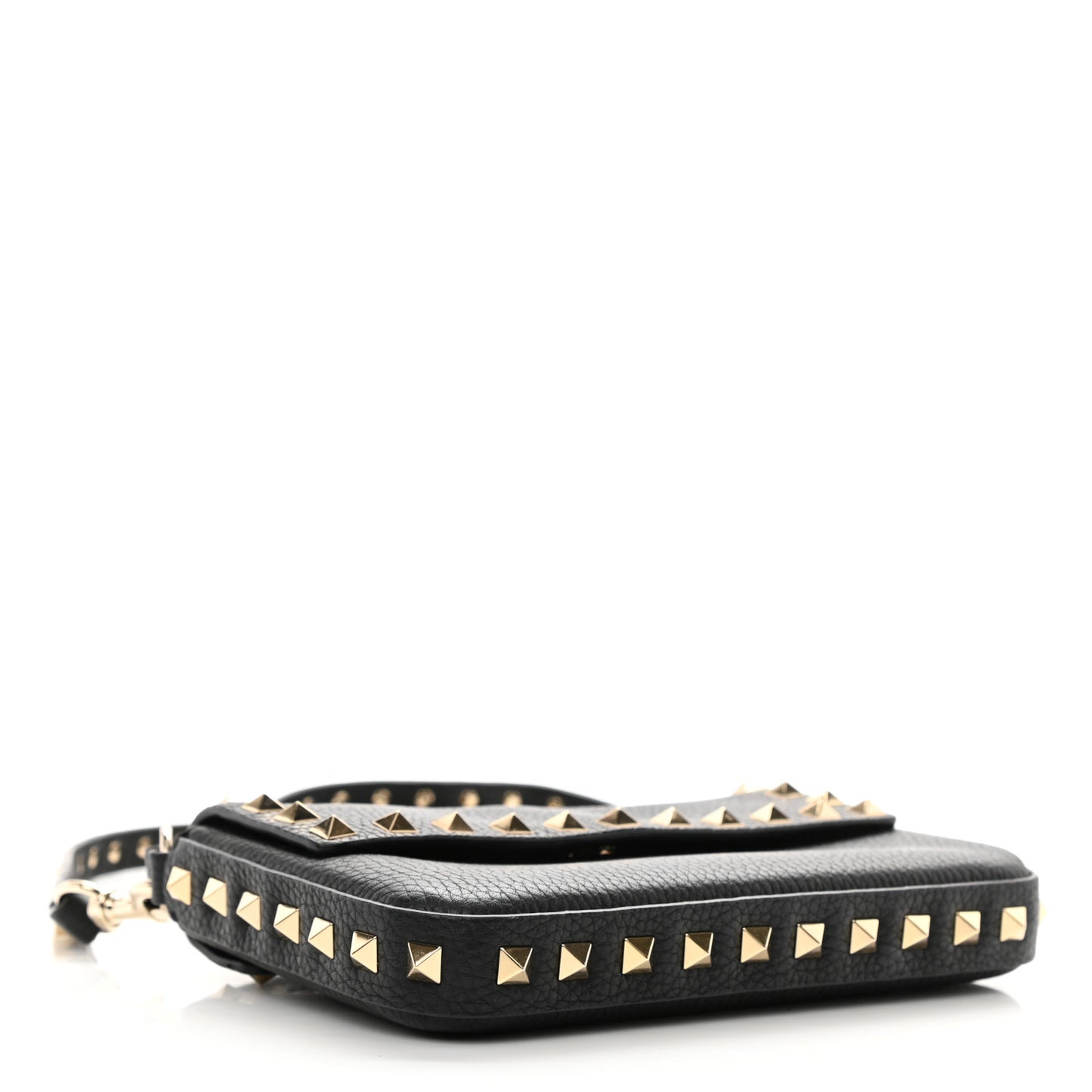 Grainy Calfskin Rockstud Crossbody Pouch Black