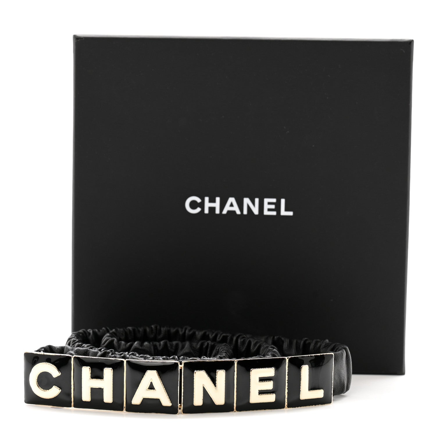 Chanel Lambskin Belt 85 34 Black White 4 of 4