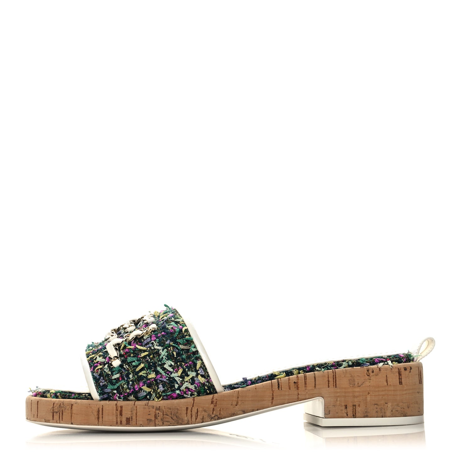 Tweed Cork Mule Sandal 37 White Multicolor