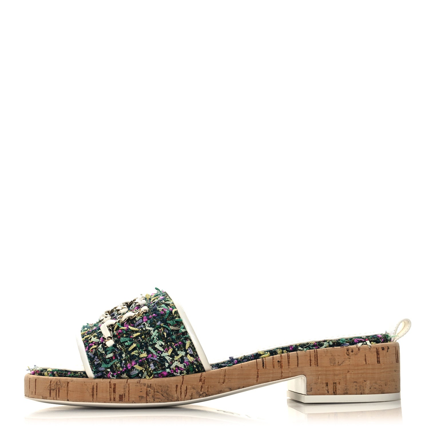 Chanel Tweed Cork Mule Sandal 37 White Multicolor 1 of 9