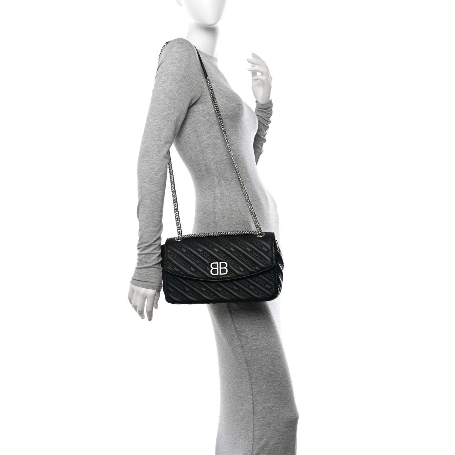 Balenciaga Calfskin Logo Matelasse M BB Chain Shoulder Bag Black 2 of 9