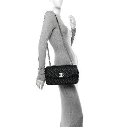 Balenciaga Calfskin Logo Matelasse M BB Chain Shoulder Bag Black 2 of 9