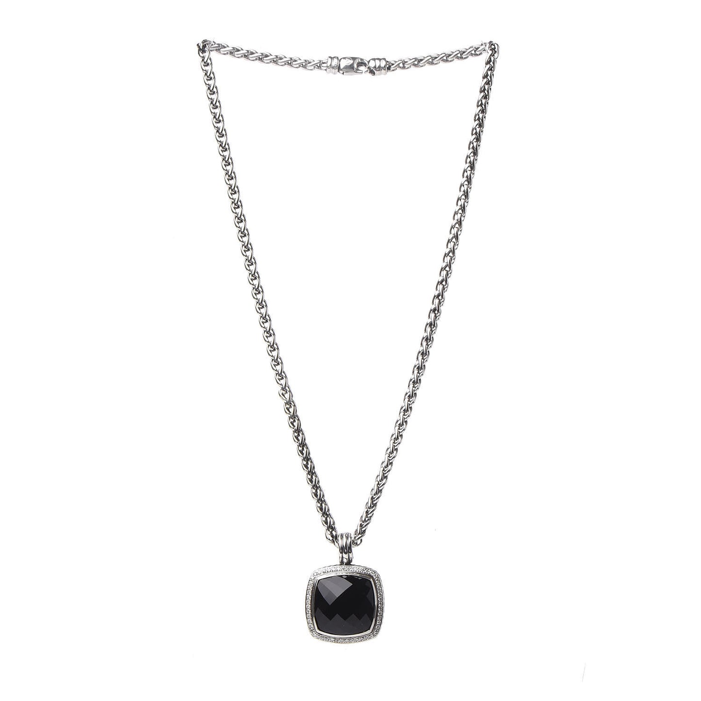 Sterling Silver Diamond Black Onyx 20mm Albion Pendant Necklace