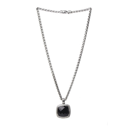 David Yurman Sterling Silver Diamond Black Onyx 20mm Albion Pendant Necklace 3 of 6