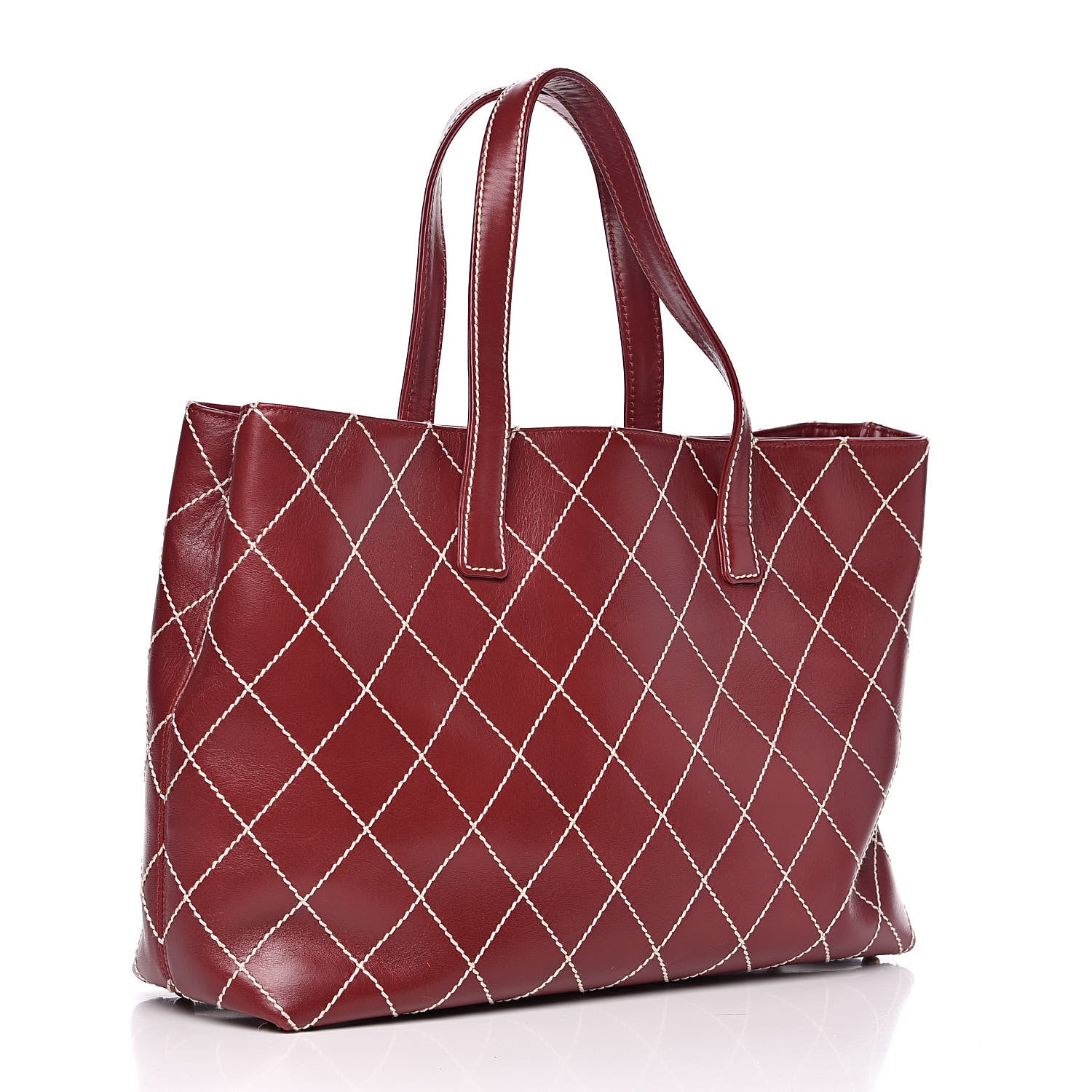 Chanel Calfskin Wild Stitch Large Tote Burgundy 3 of 13