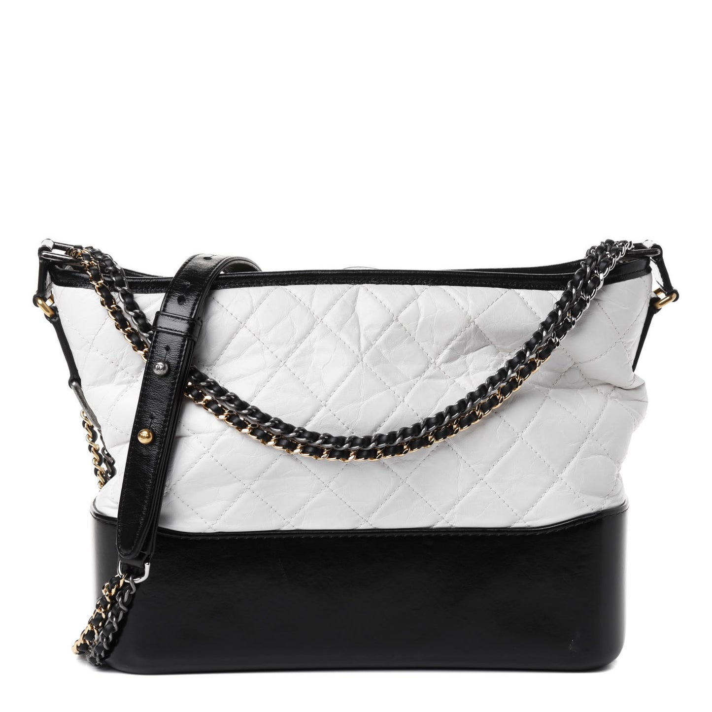 Aged Calfskin Quilted Medium Gabrielle Hobo Black White