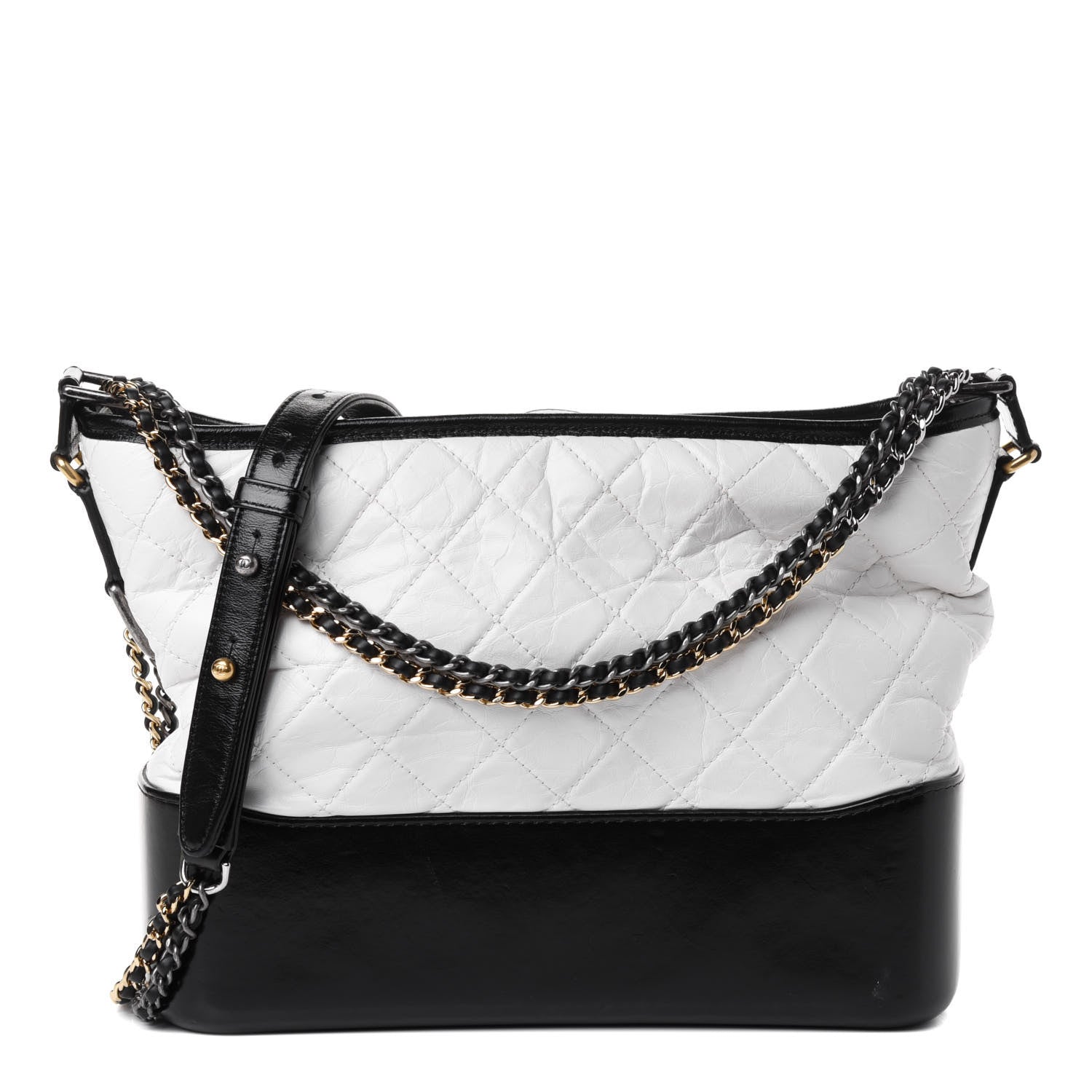 Chanel Aged Calfskin Quilted Medium Gabrielle Hobo Black White 1 of 4