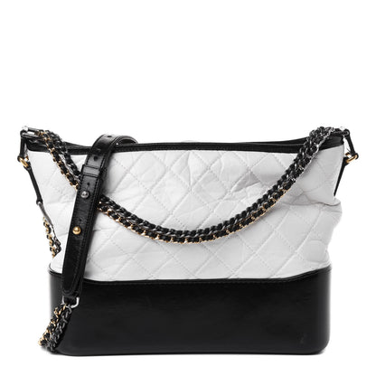 Chanel Aged Calfskin Quilted Medium Gabrielle Hobo Black White 1 of 4