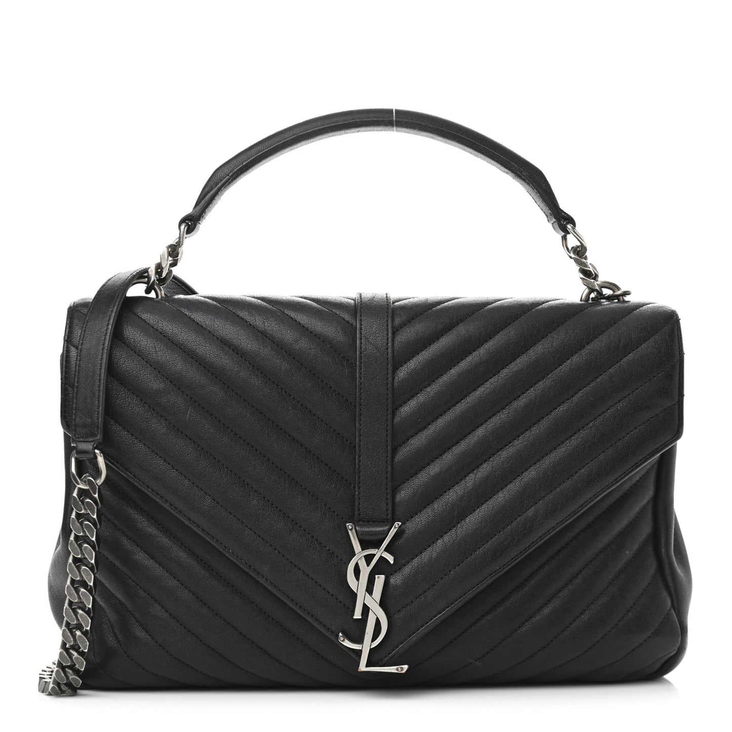 Sheepskin Matelasse Chevron Monogram Large College Satchel Black