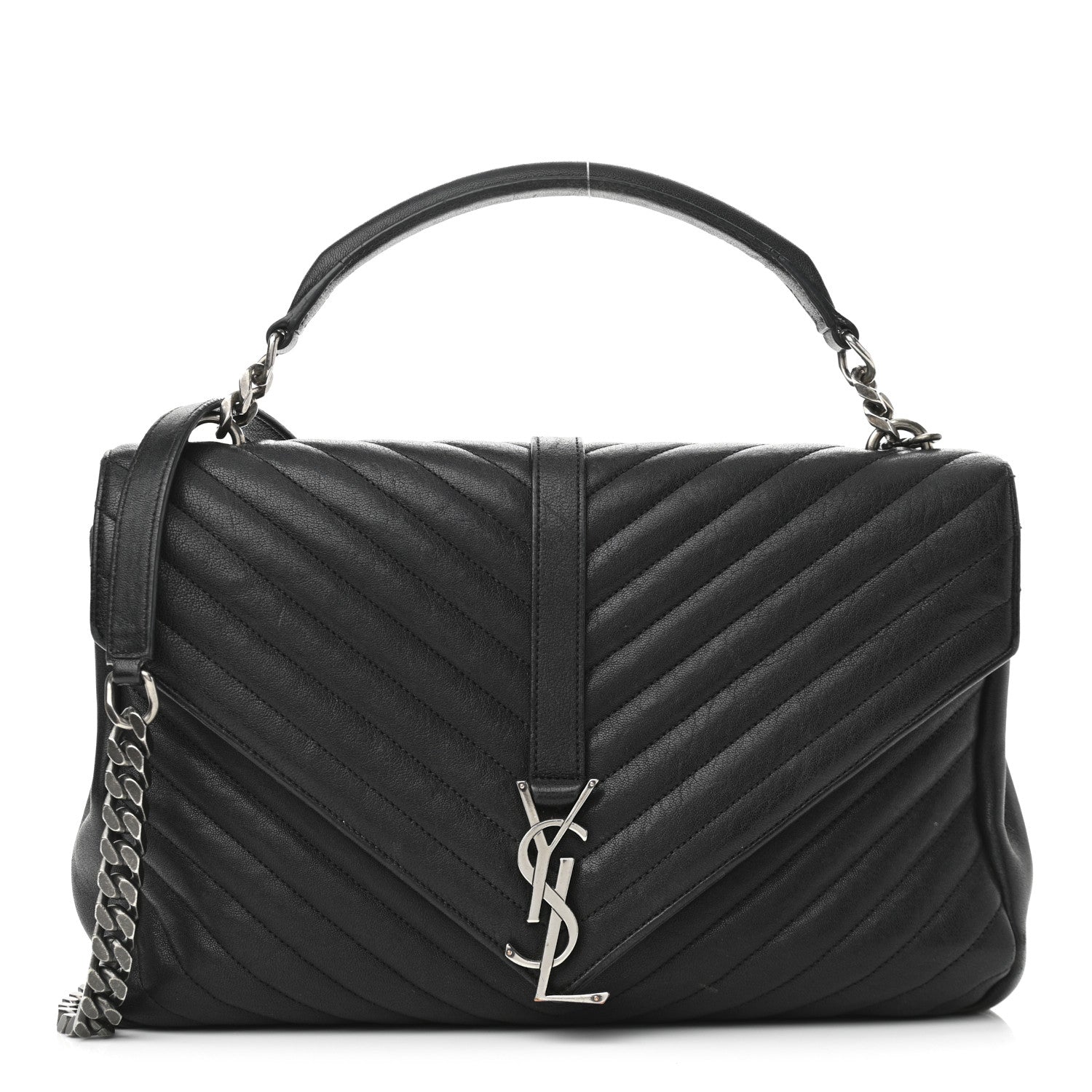 Saint Laurent Sheepskin Matelasse Chevron Monogram Large College Satchel Black 1 of 17
