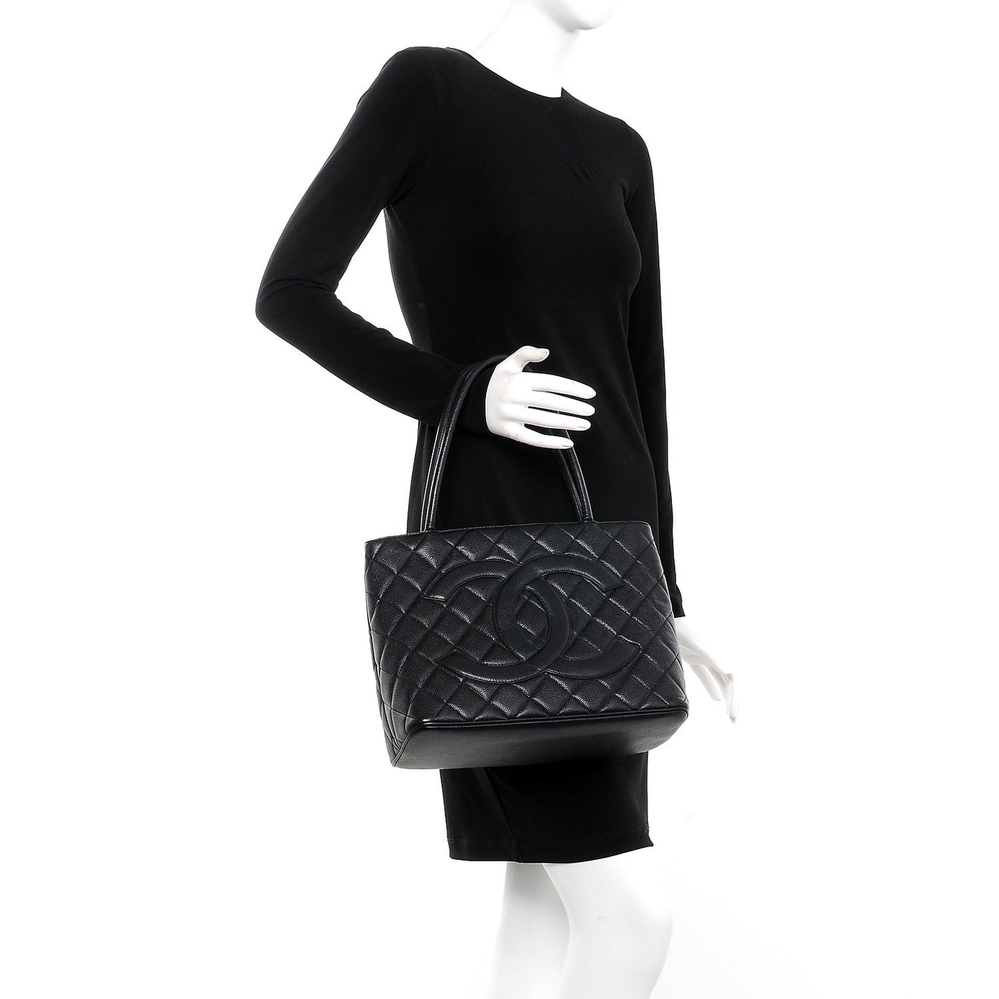 Caviar Quilted Medallion Tote Black