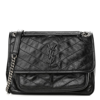 Saint Laurent Crinkled Calfskin Matelasse Monogram Medium Niki Chain Satchel Black 1 of 13