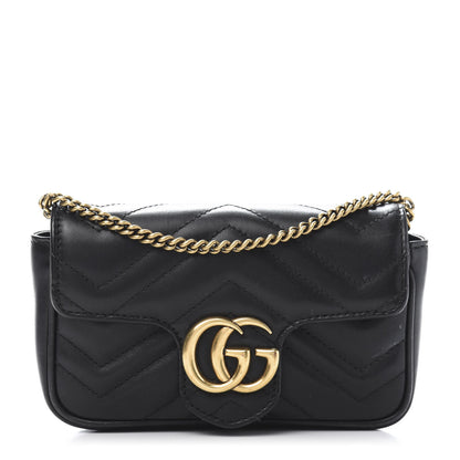 Gucci Calfskin Matelasse Super Mini GG Marmont Shoulder Bag Black 1 of 12