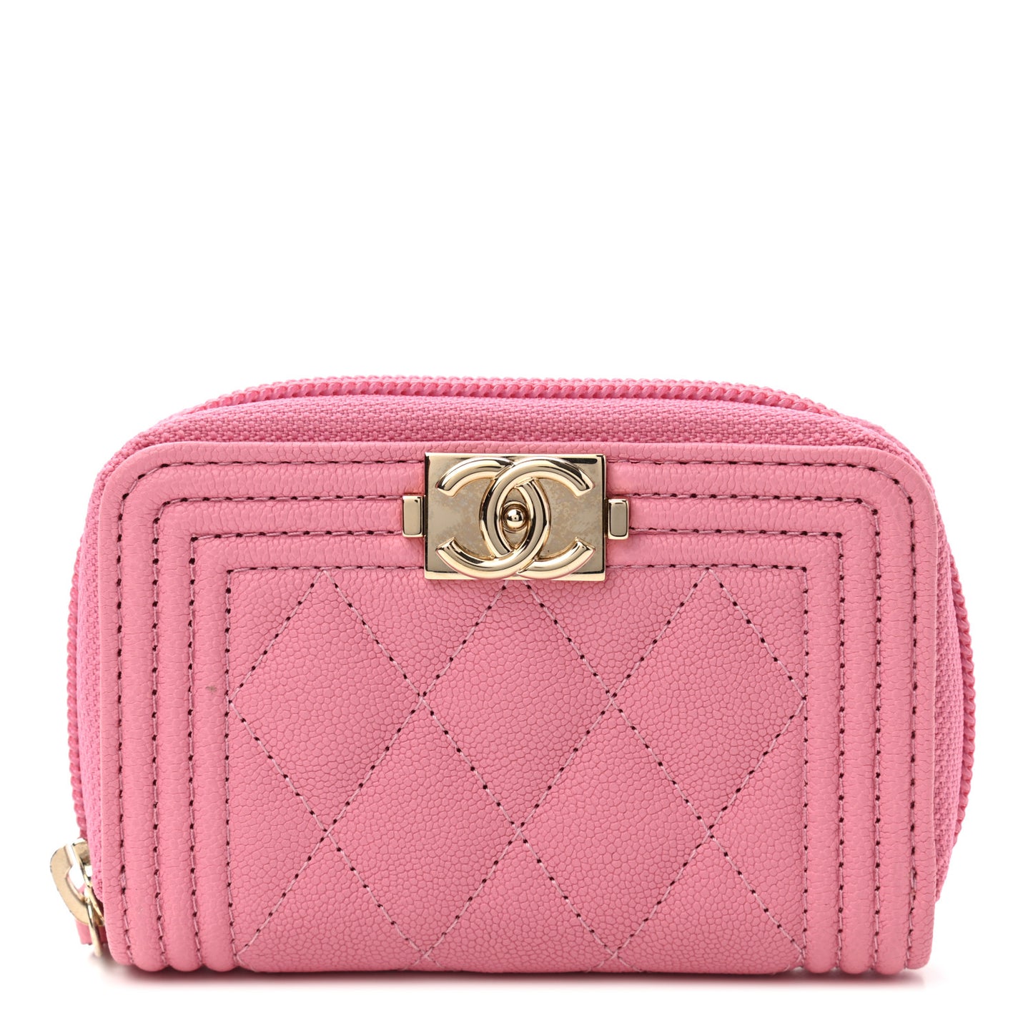Caviar Quilted Boy Zip Around Coin Purse Wallet Light Pink