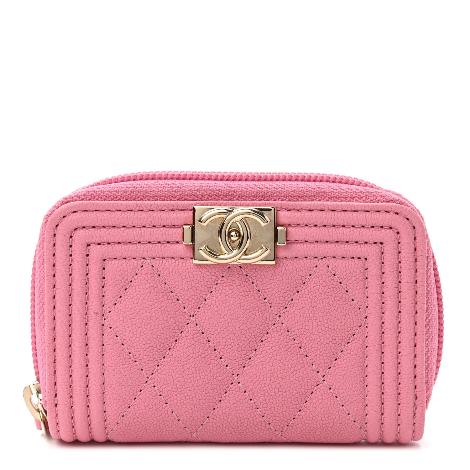 Chanel Caviar Quilted Boy Zip Around Coin Purse Wallet Light Pink 1 of 7