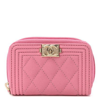 Chanel Caviar Quilted Boy Zip Around Coin Purse Wallet Light Pink 1 of 7