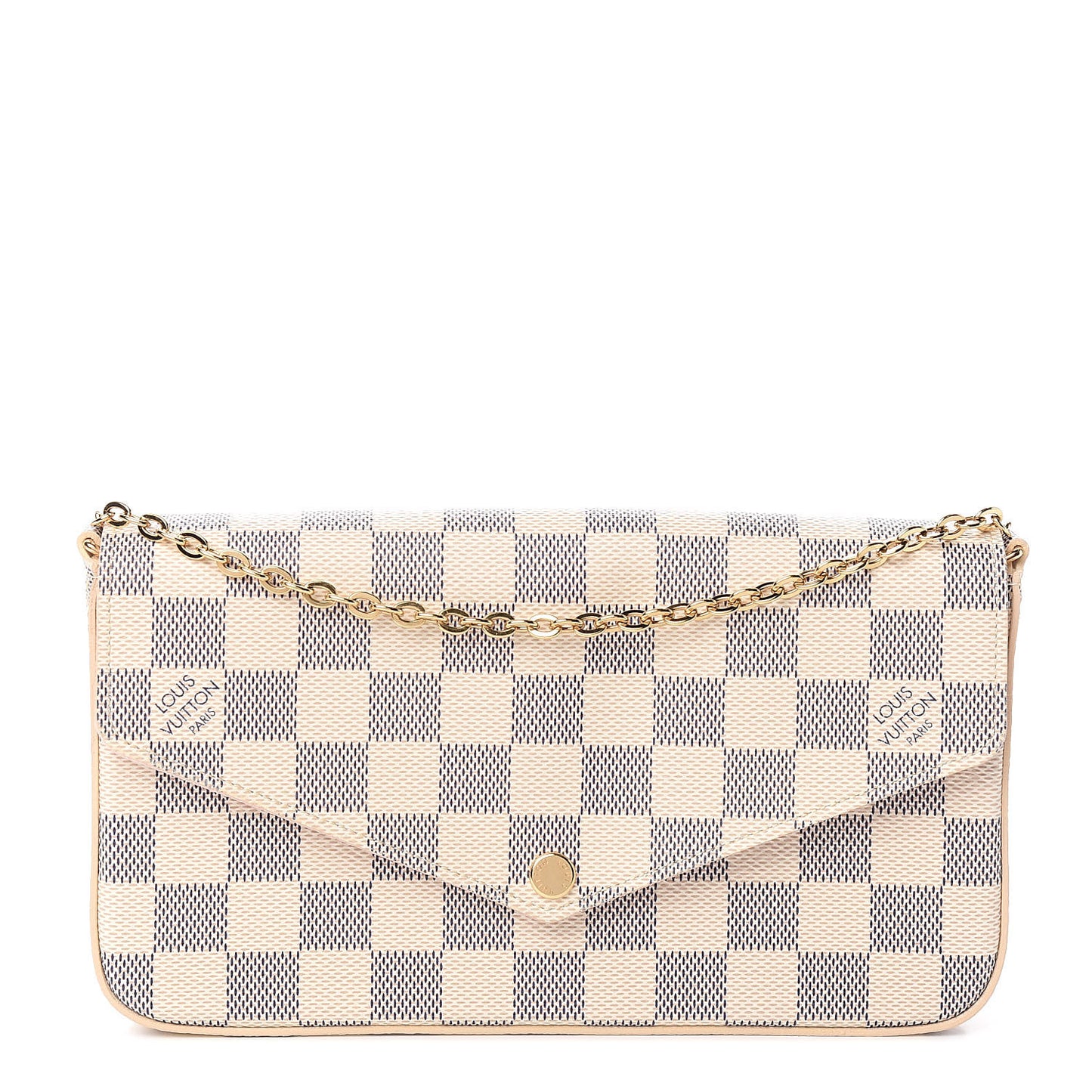 Damier Azur Pochette Felicie Chain Wallet Rose Ballerine