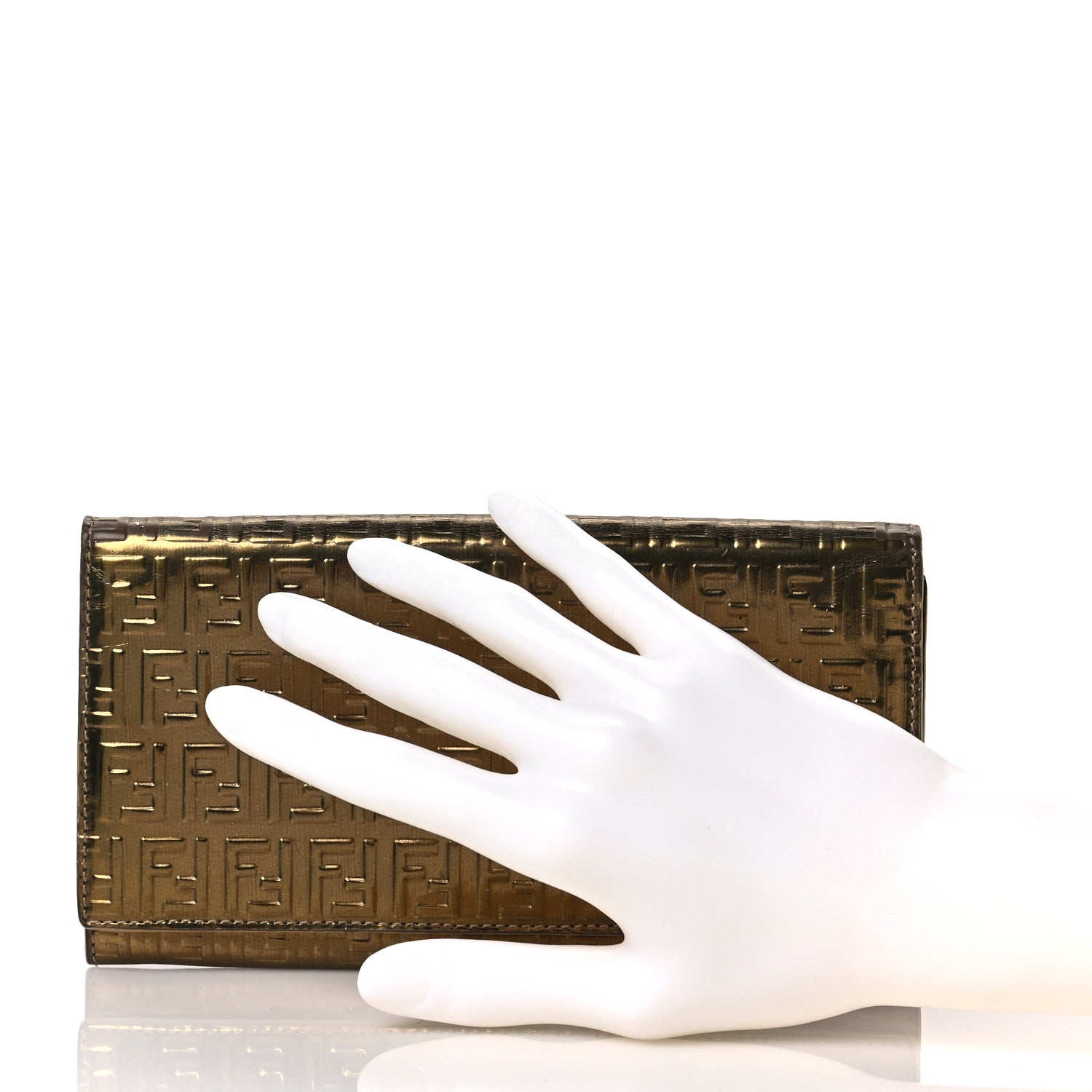 Fendi Vitello Mirror FF Embossed Continental Wallet Oro Ambrato 2 of 6