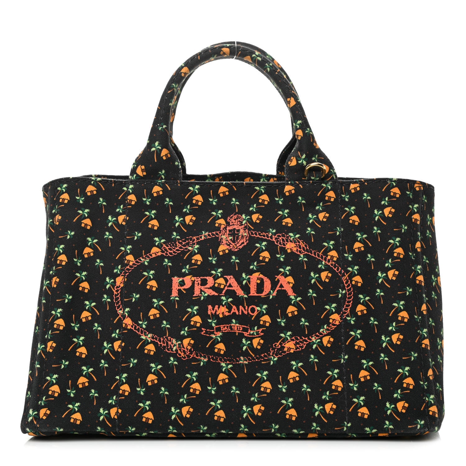 Prada Canapa Palm Tree Print Logo Tote Black 1 of 12