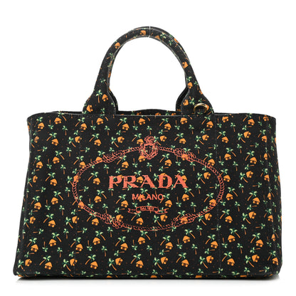 Prada Canapa Palm Tree Print Logo Tote Black 1 of 12