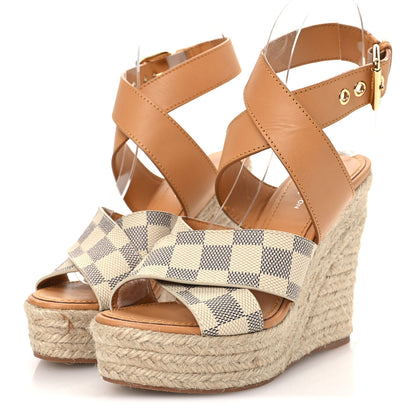 Louis Vuitton Damier Azur Starboard Wedges 35 Tan 4 of 13