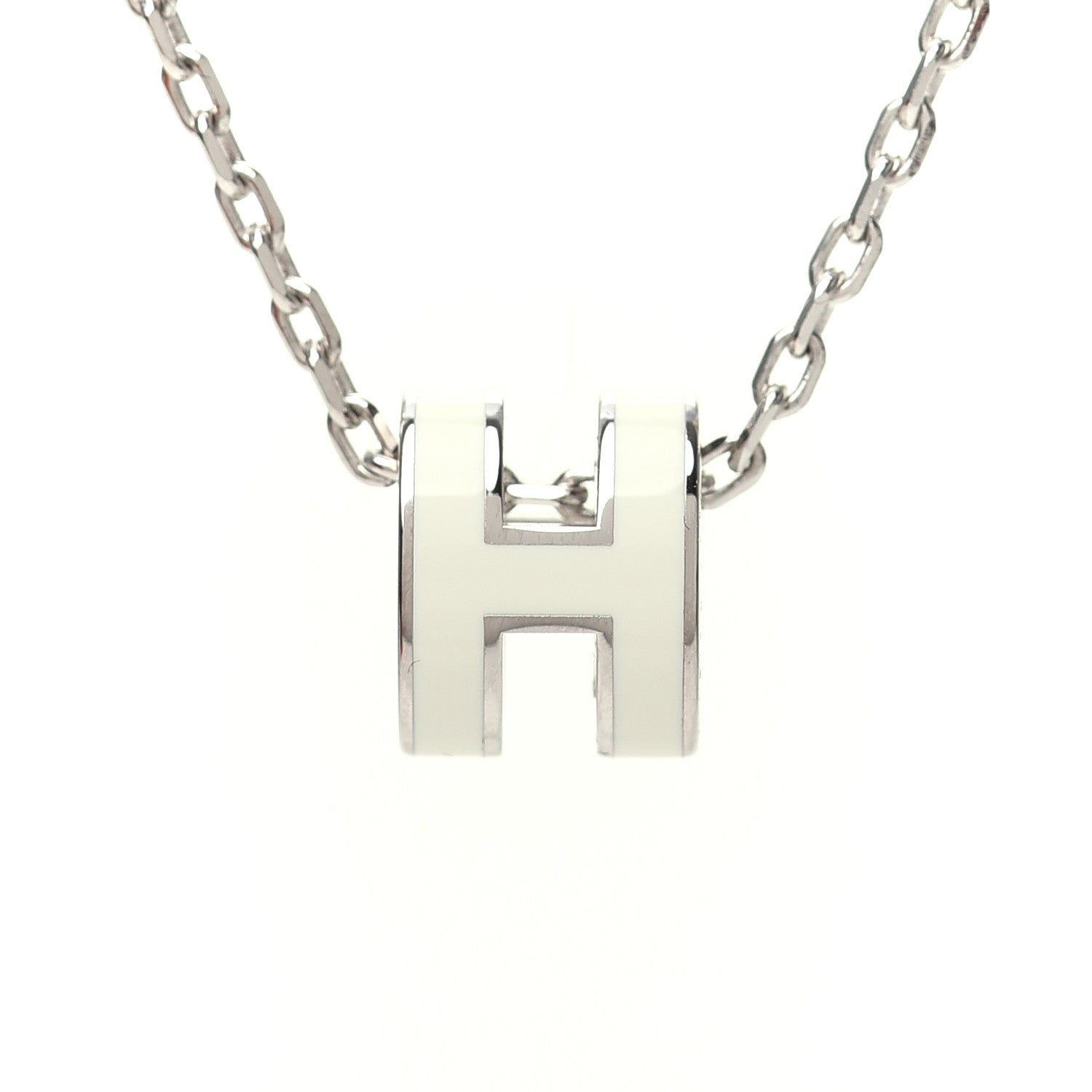 Hermes Lacquered Palladium Mini Pop H Pendant Necklace White 4 of 6