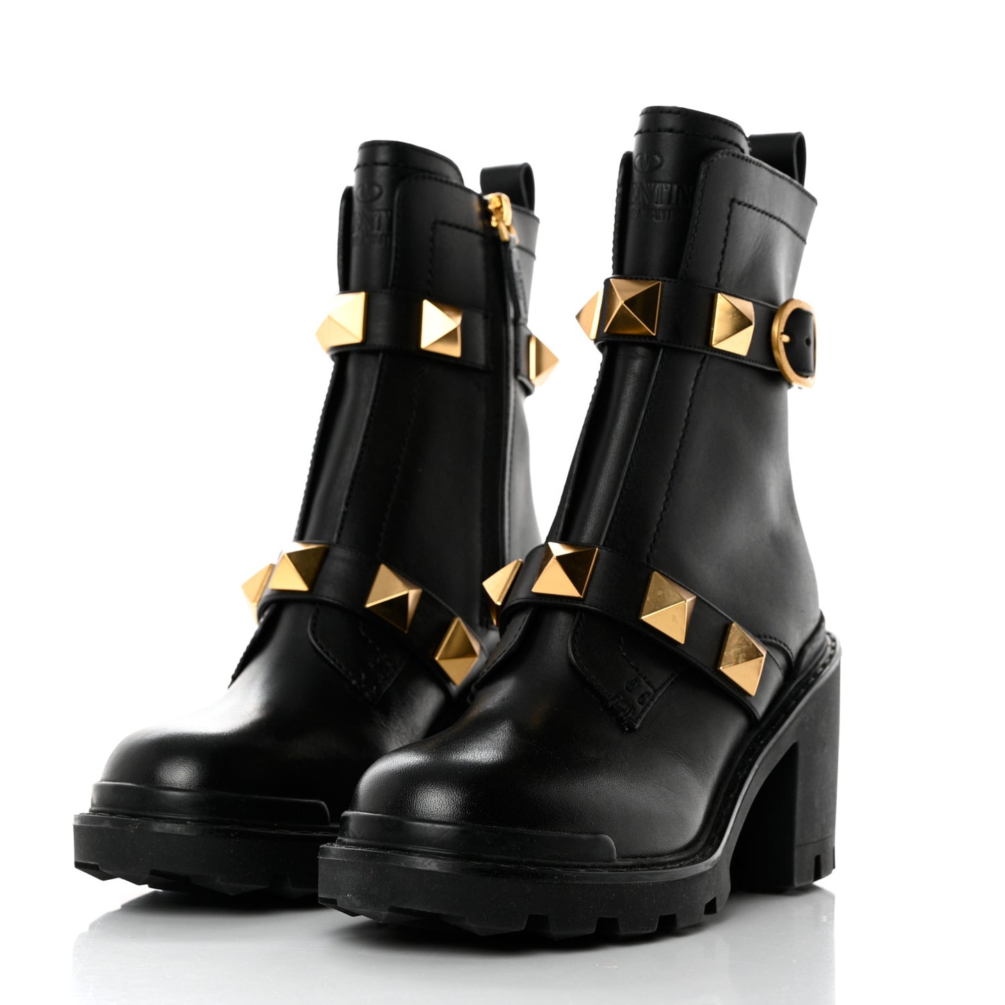 Calfskin Roman Stud 20/85mm Combat Boots 36.5 Black