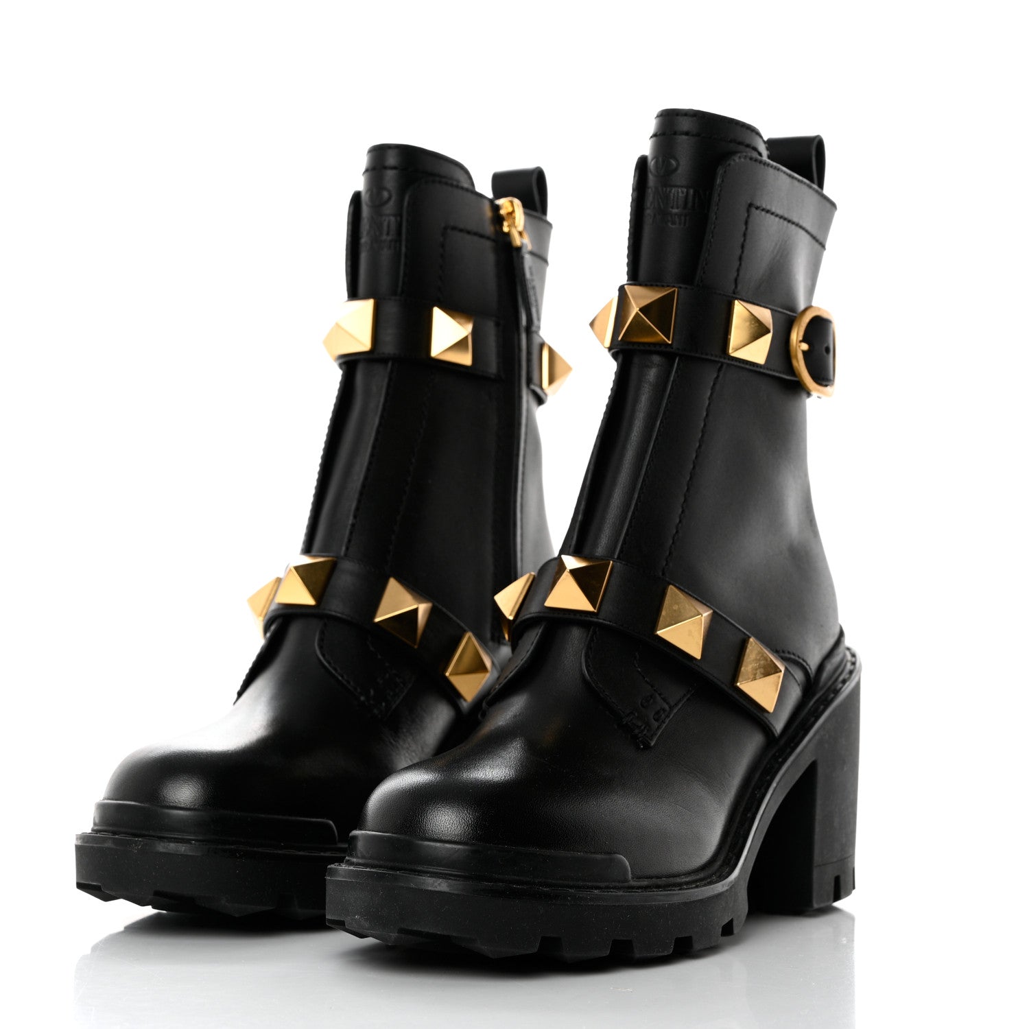Valentino Garavani Calfskin Roman Stud 20/85mm Combat Boots 36.5 Black 3 of 10