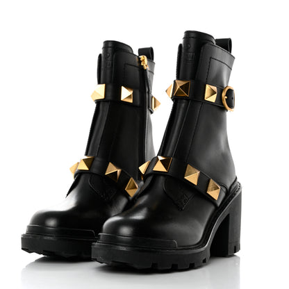Valentino Garavani Calfskin Roman Stud 20/85mm Combat Boots 36.5 Black 3 of 10