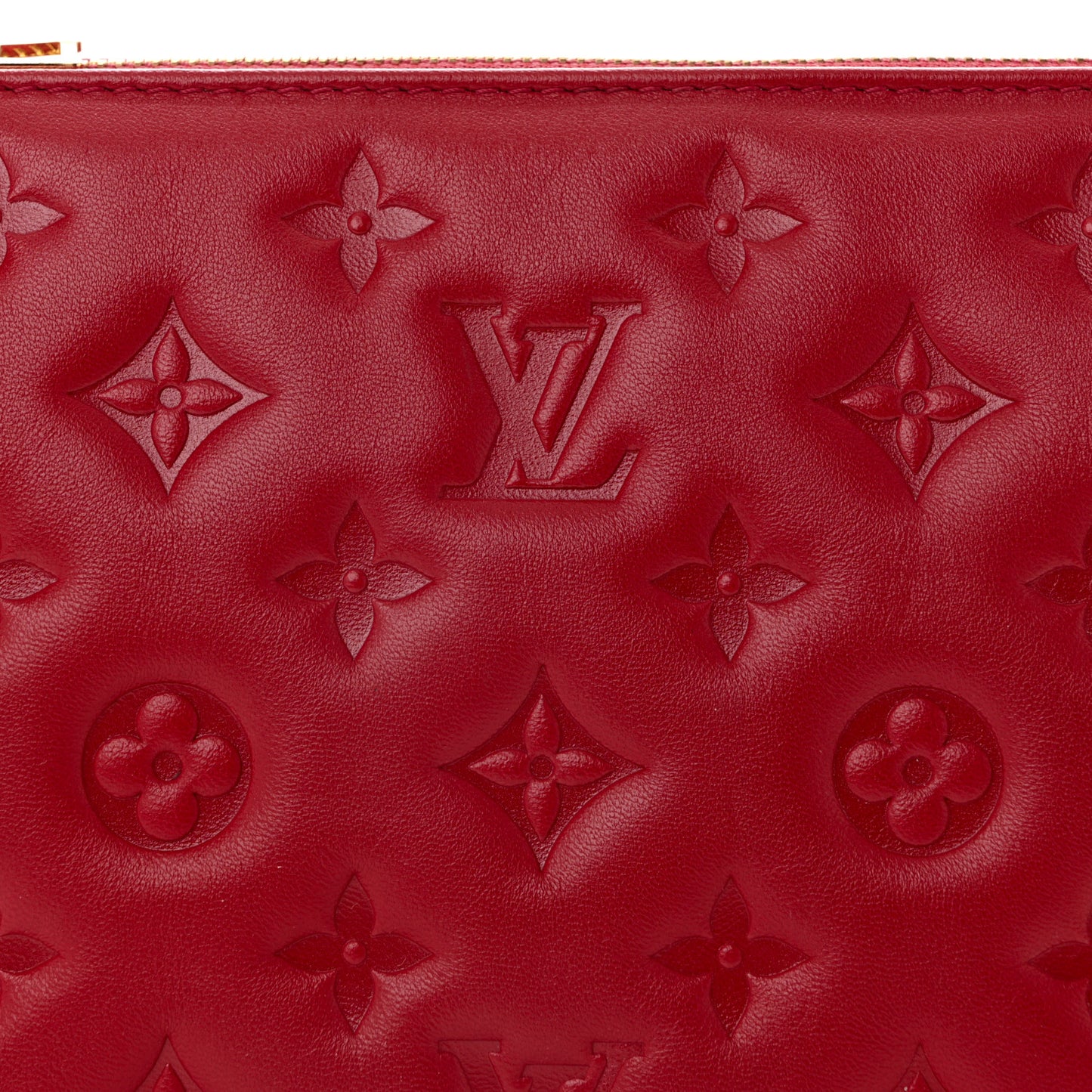 Mother of Pearl Lambskin Embossed Monogram Coussin BB Red Green