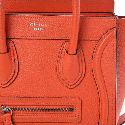 Celine Drummed Calfskin Nano Luggage Vermillion 10 of 15