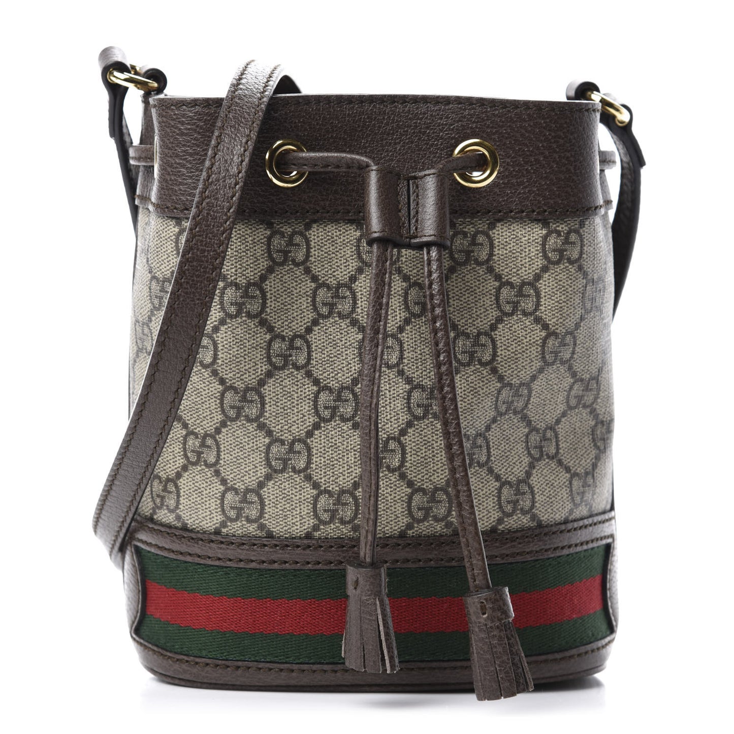 GG Supreme Monogram Web Mini Ophidia Bucket Bag Brown
