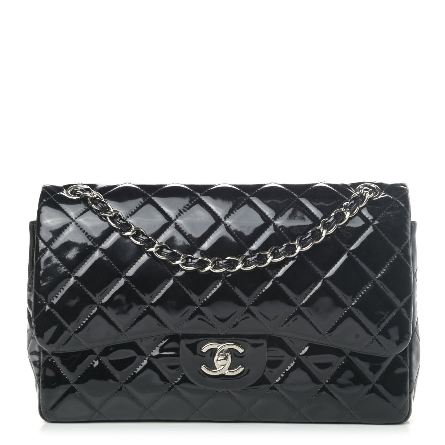 Patent Quilted Jumbo Double Flap Black