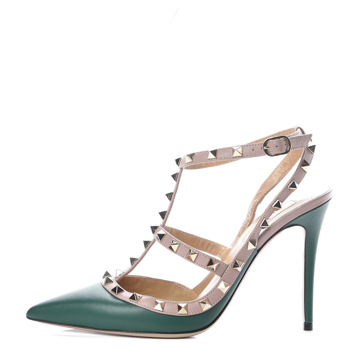 Valentino Garavani Calfskin Nappa Rockstud Ankle Strap 100mm Pumps 39.5 Smeraldo Poudre 1 of 9