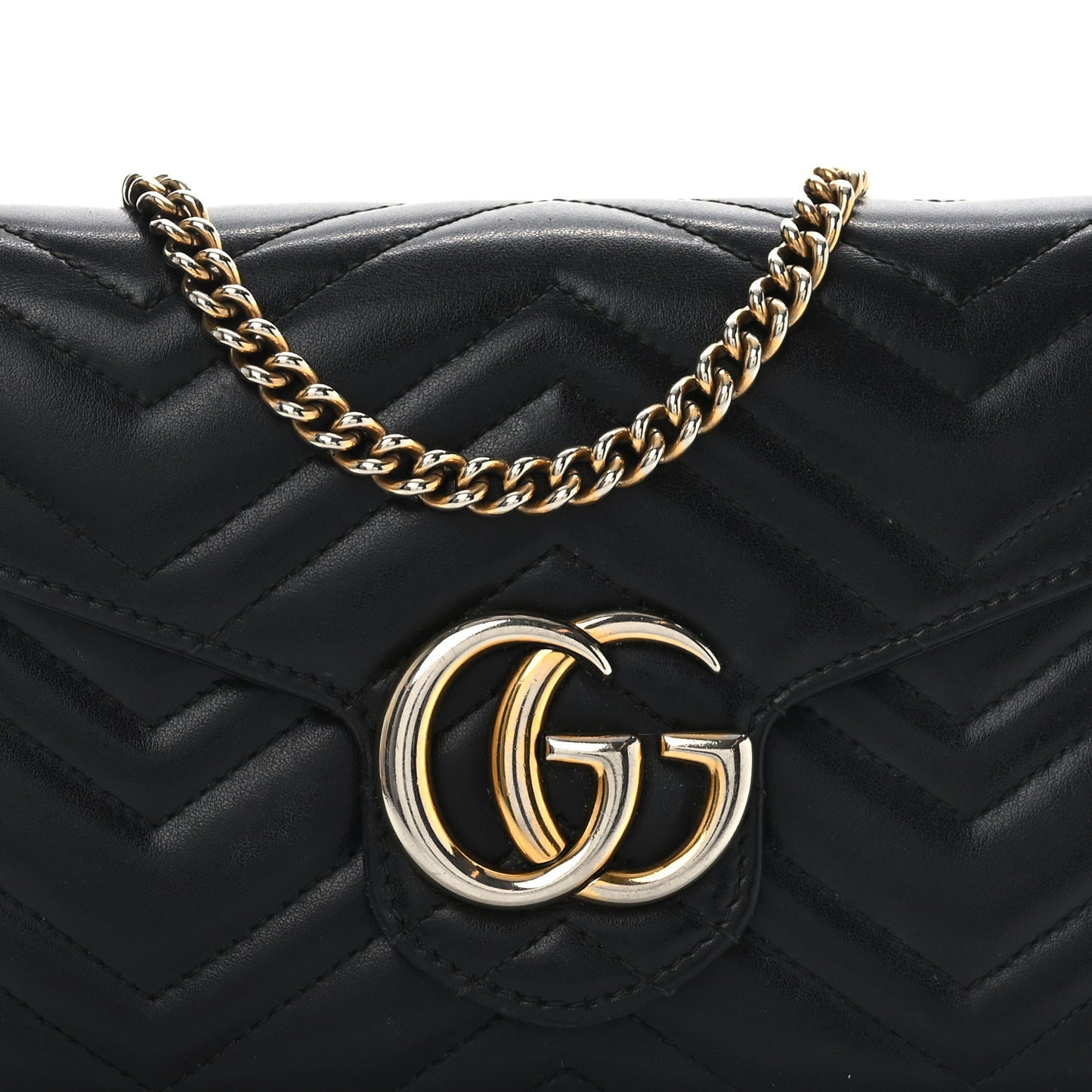 Calfskin Matelasse GG Marmont Chain Wallet Black
