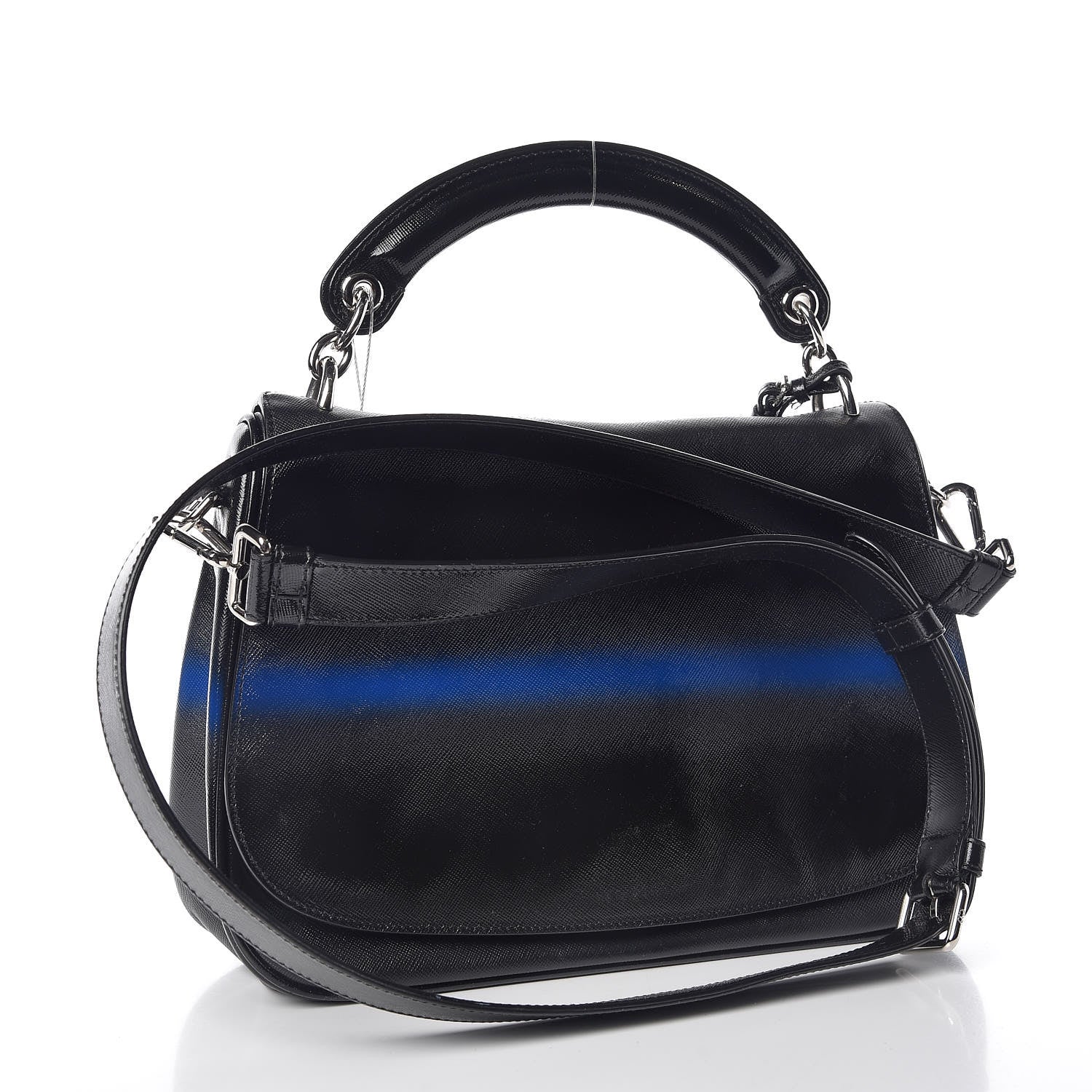 Christian Dior Grained Calfskin Stripe Dune Flap Black Blue 4 of 11