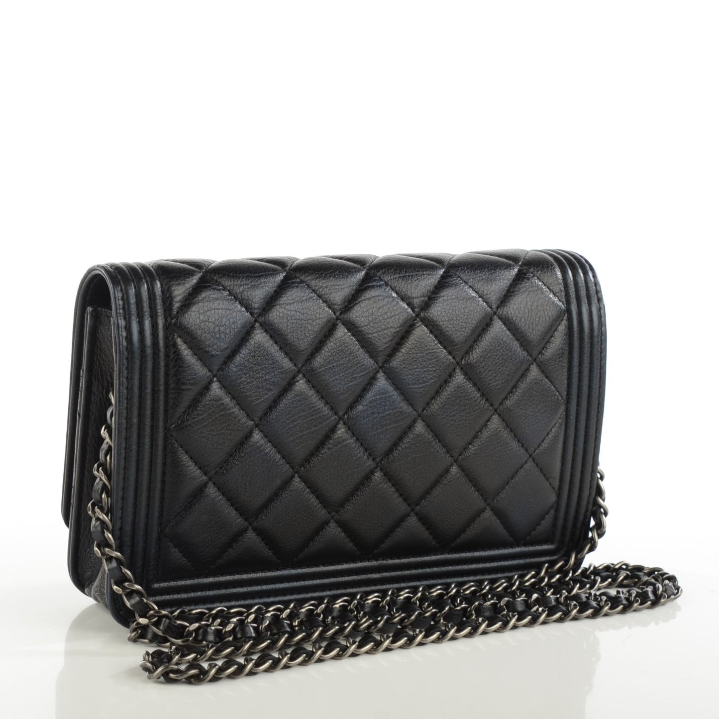 Lambskin Quilted Boy Wallet On Chain WOC Black