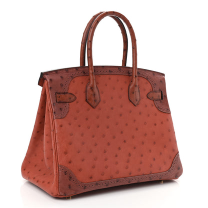 Hermes Ostrich Ghillies Birkin 30 Brique Rouge H 3 of 16